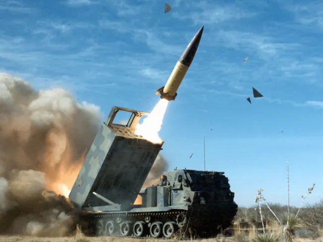 An ATACMS missile fires
